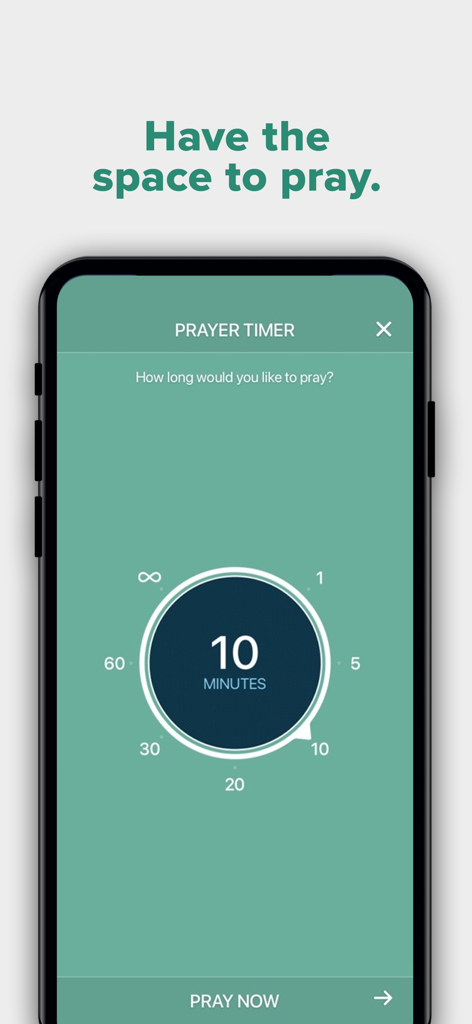 Echo Prayer - Echo Prayer app prayer timer interface showing a dial to select prayer duration for a focused session