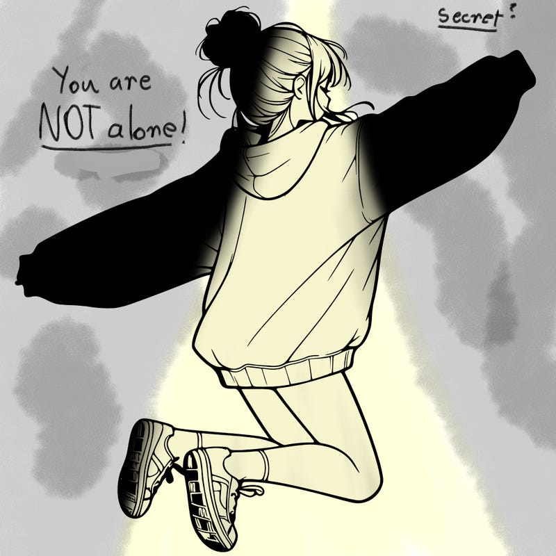 realistic girl jumping with a bun and oversized sweatshirt