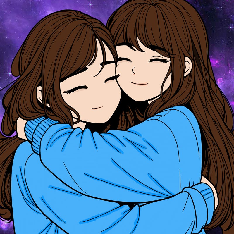 realistic two girls hugging