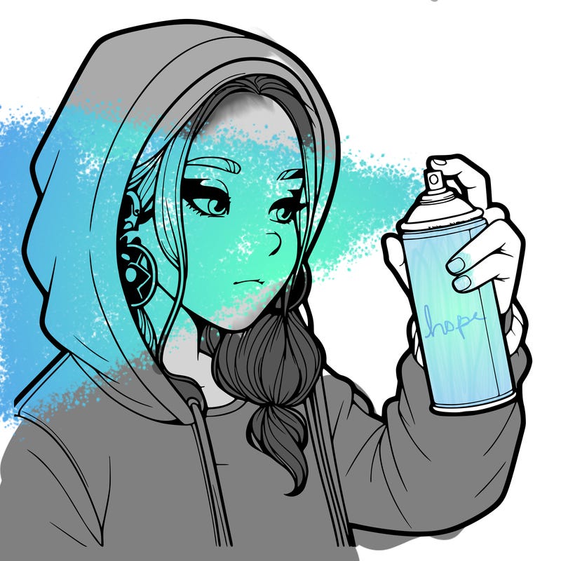 a realistic girl, spray painting