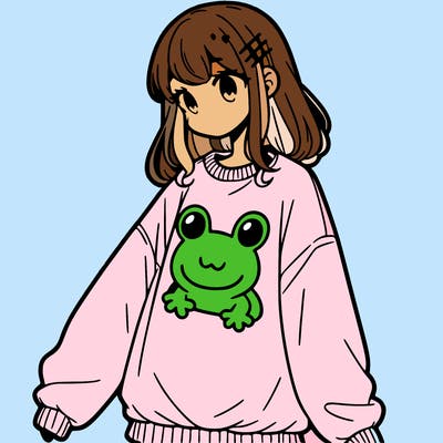 girl wearing frogging sweatshirt