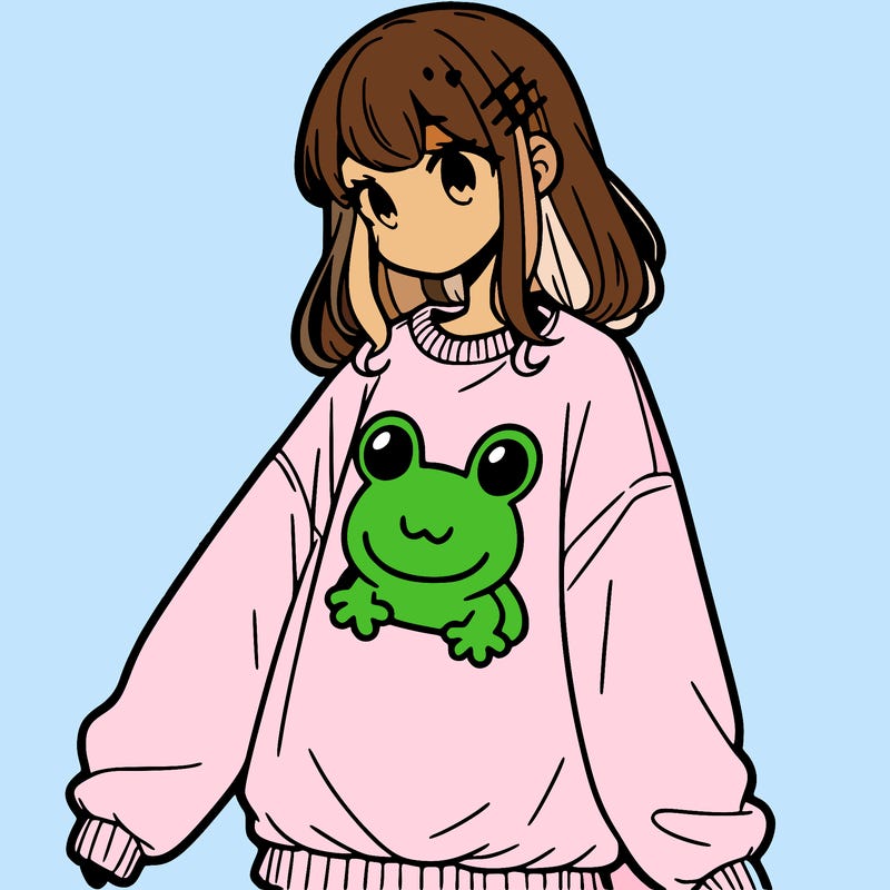 girl wearing frogging sweatshirt