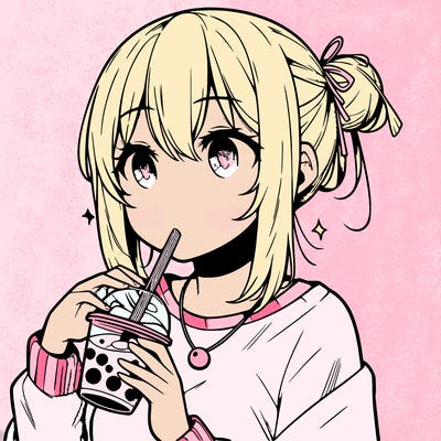 manga character drinking boba