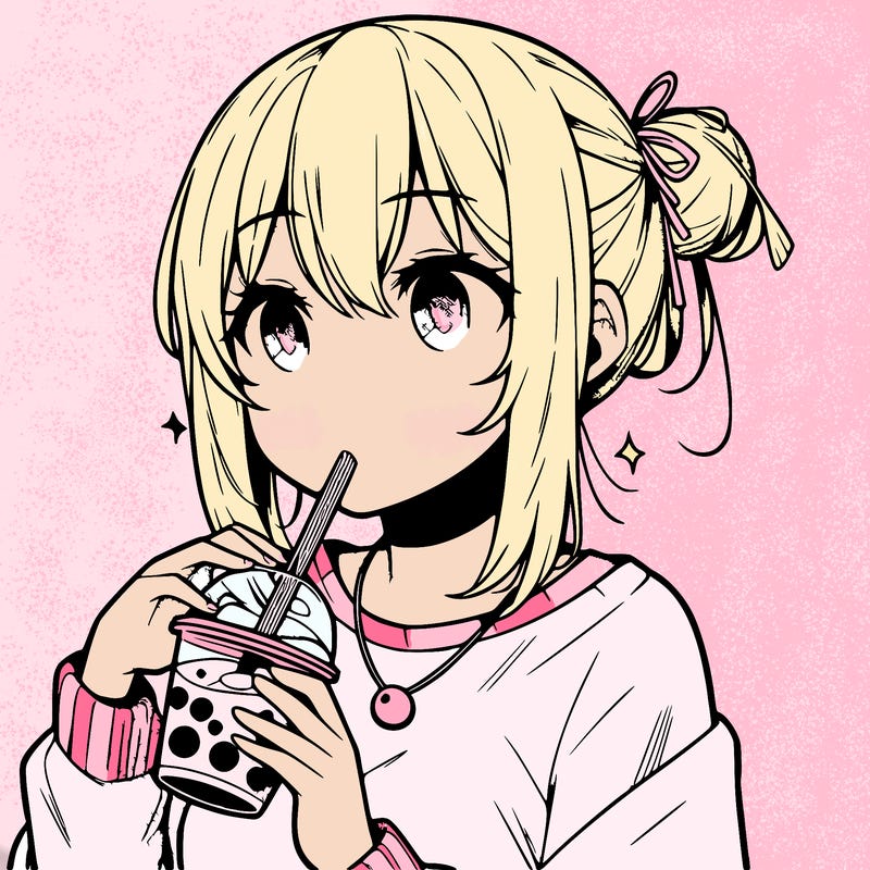 manga character drinking boba