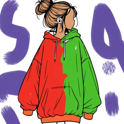 realistic girl with a oversized sweatshirt on and a bun