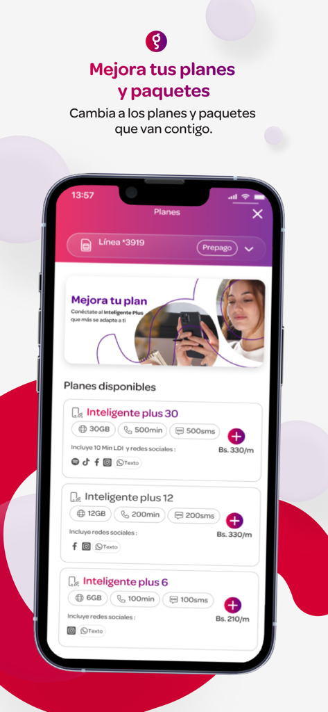 App Digitel interface displaying available mobile data and voice plans