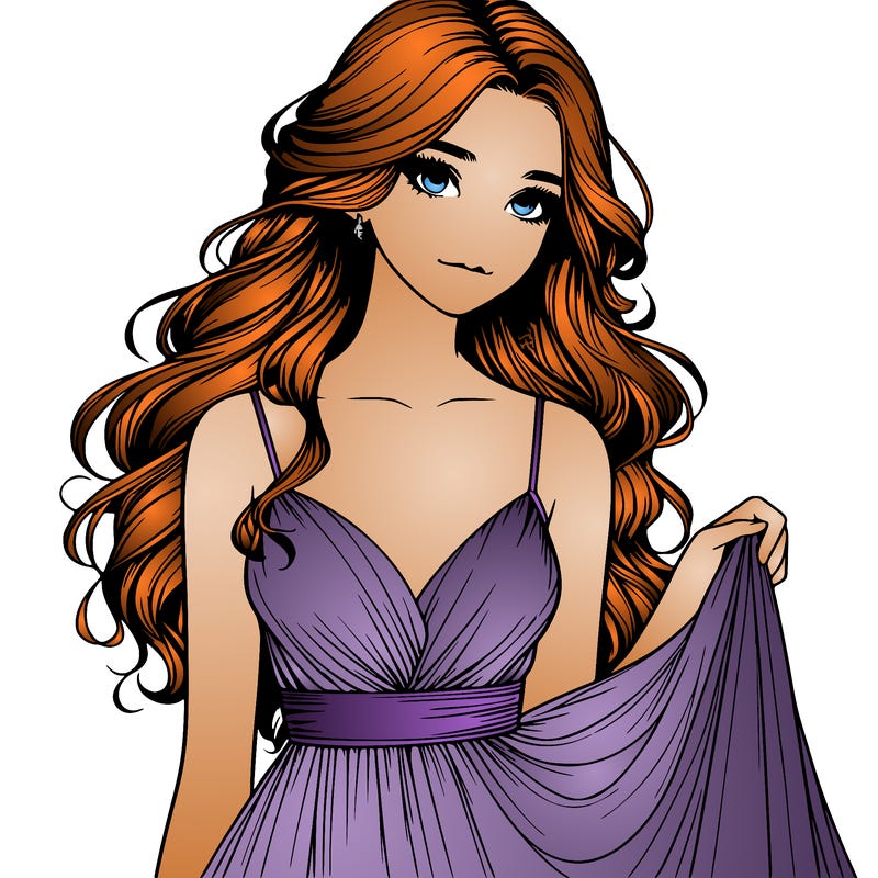 realistic girl in flowy silky prom dress