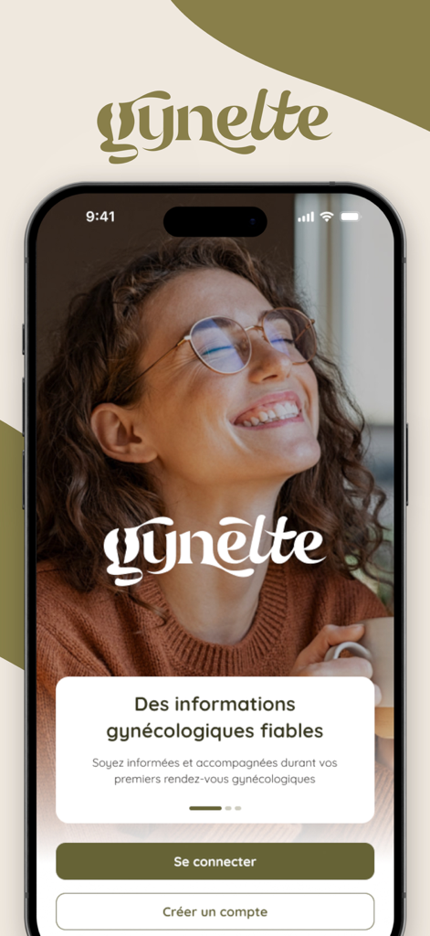 Gynette - Welcome screen of the Gynette app for gynecological health showing a smiling woman