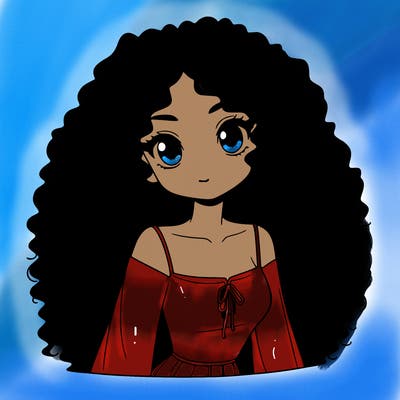 a black anime girl with long afro hair