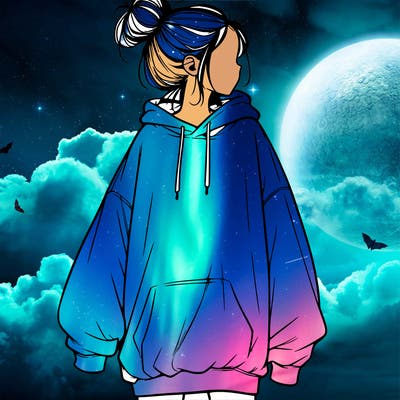 realistic girl with a oversized sweatshirt on and a bun