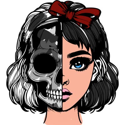 realistic girl with half skull mask