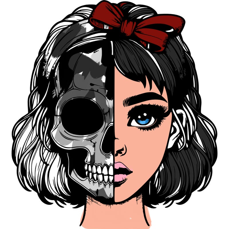 realistic girl with half skull mask