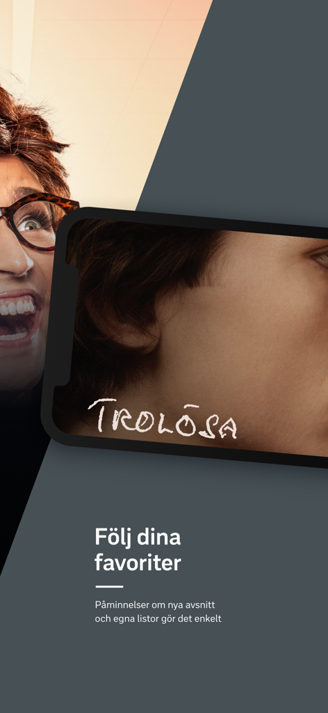 Capture d'écran de l'application mobile SVT Play montrant la fonctionnalité permettant de suivre ses émissions préférées et de recevoir des rappels pour les nouveaux épisodes.