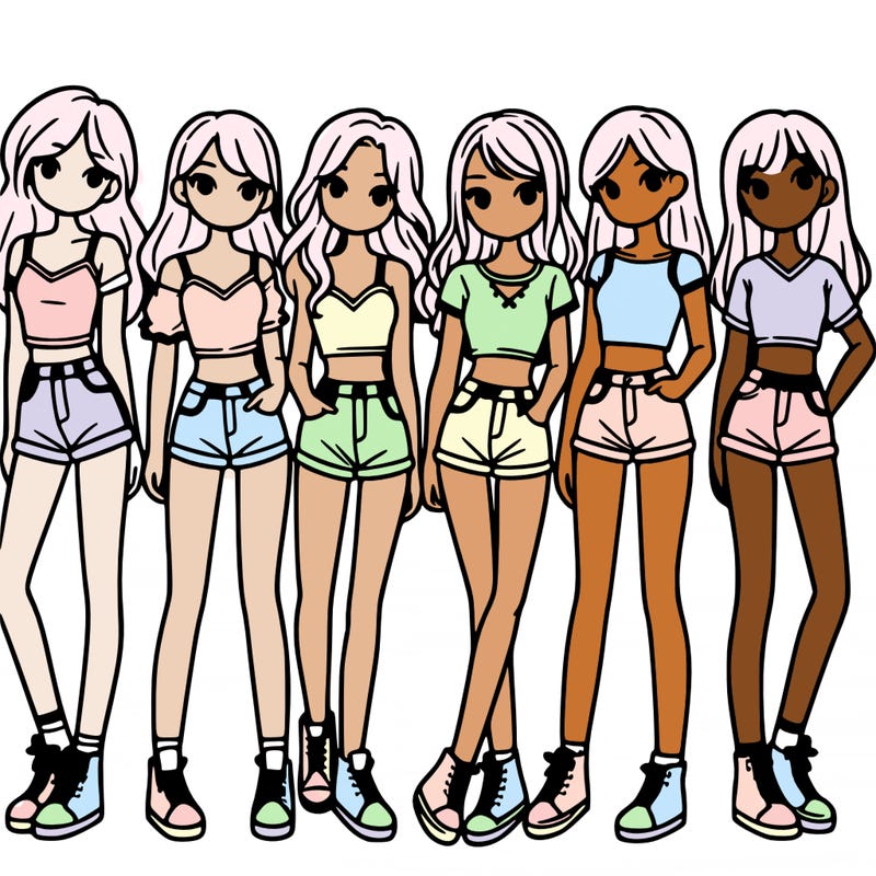 a group of girls wearing crop tops and shorts