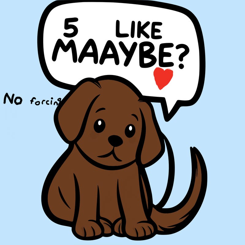 a puppy that says 5 like maybe