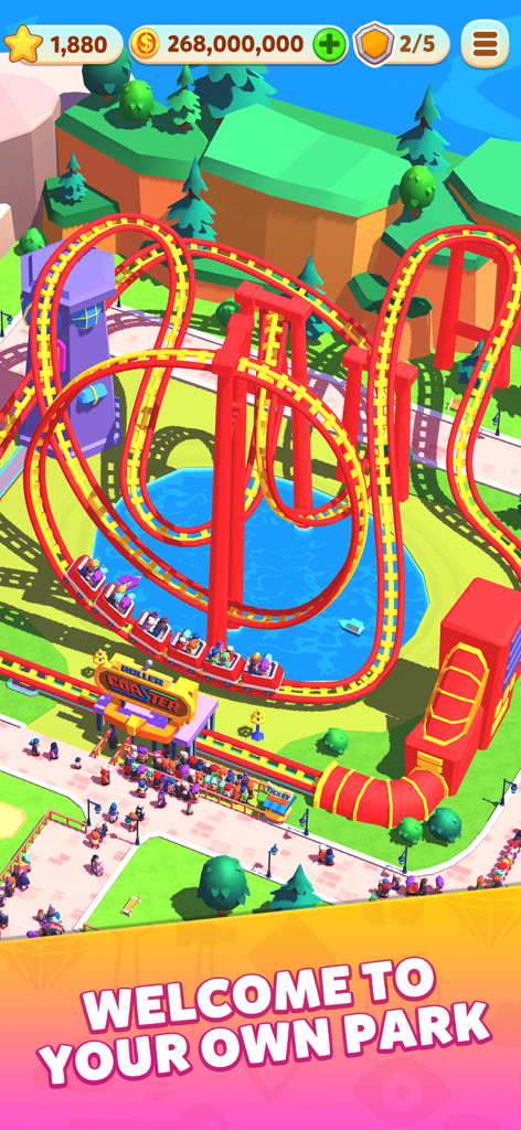 Carnival Tycoon: Coin Games - Una montaña rusa colorida en el juego de simulación inactivo de magnate de carnaval.