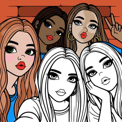 group of teen girls friends y2k up close in a selfie