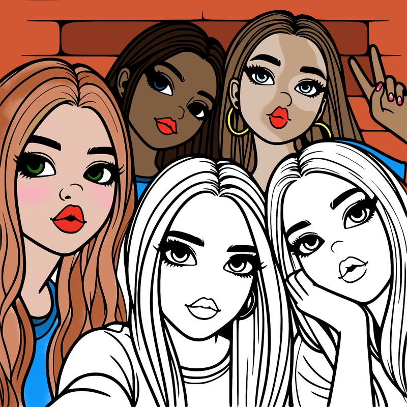 group of teen girls friends y2k up close in a selfie