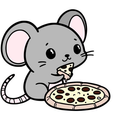 mouse with a tiny cheese pizza