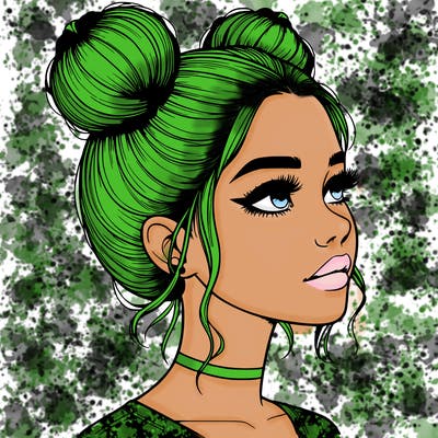 realistic girl with buns on the top of her head