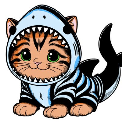 cute realistic cat in a shark costume