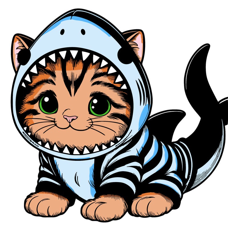 cute realistic cat in a shark costume