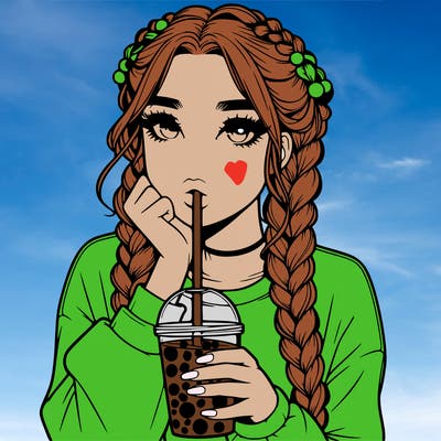 realistic girl with braided hair drinking boba