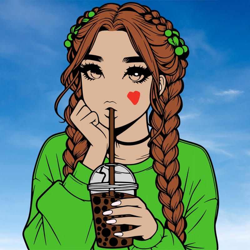 realistic girl with braided hair drinking boba
