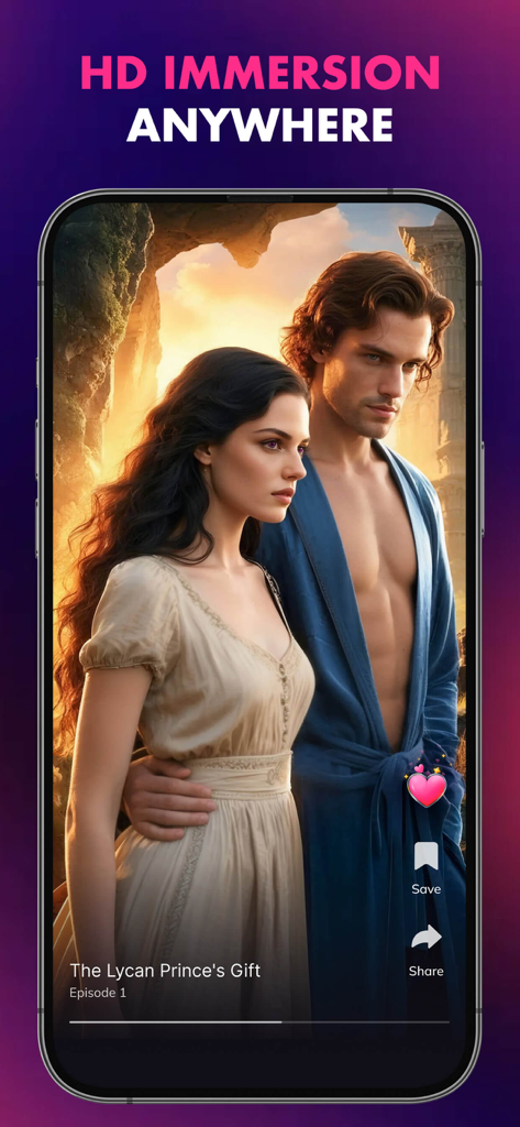 DailyStory - Stories & Dramas - Captura de pantalla de la app DailyStory reproduciendo un drama vertical titulado El Regalo del Príncipe Lycan.