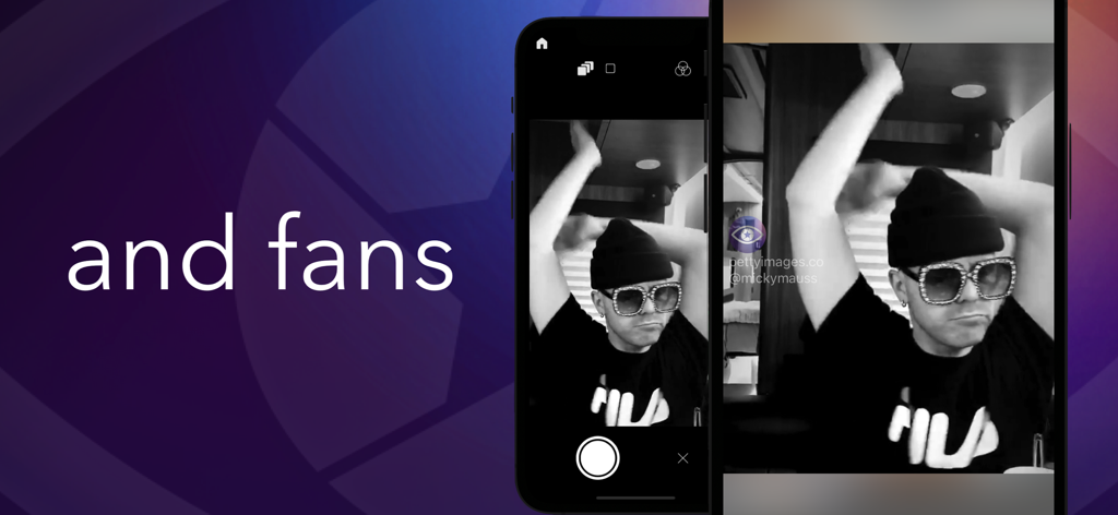 HUMANZ(.CO) - iPhone screen displaying a black and white concert photo of a fan on the Humanz app