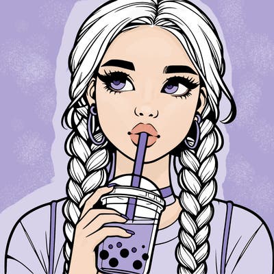 realistic girl with braided hair drinking boba