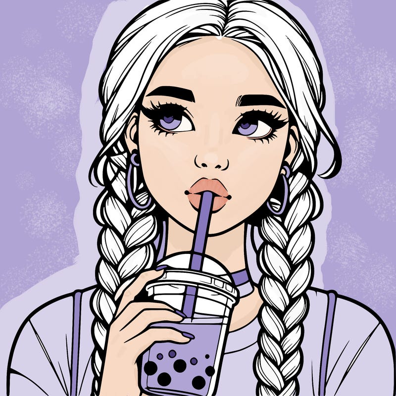 realistic girl with braided hair drinking boba