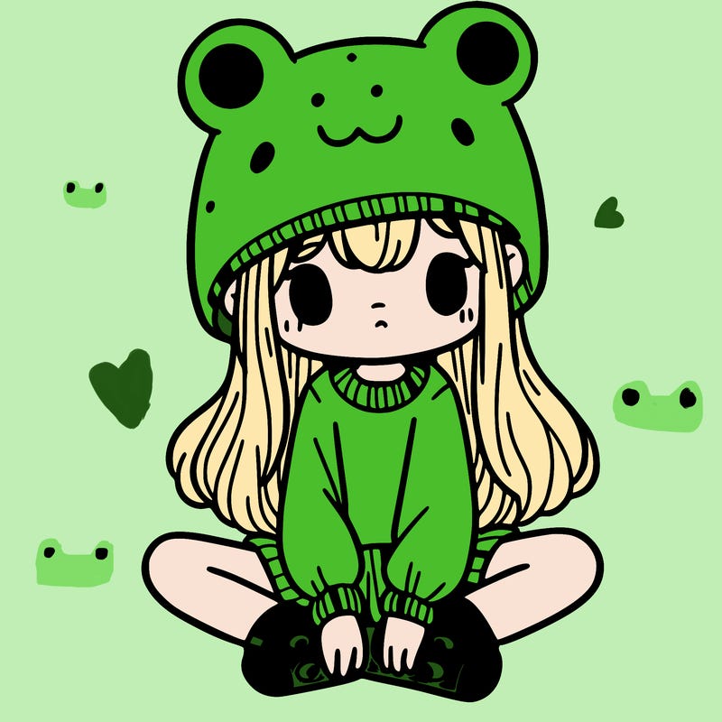 a girl wearing a frog hat and some frog socks
