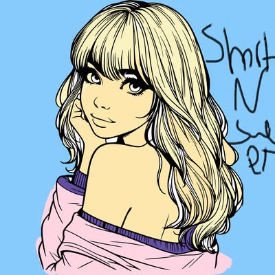 realistic girl with bangs looking over her shoulder