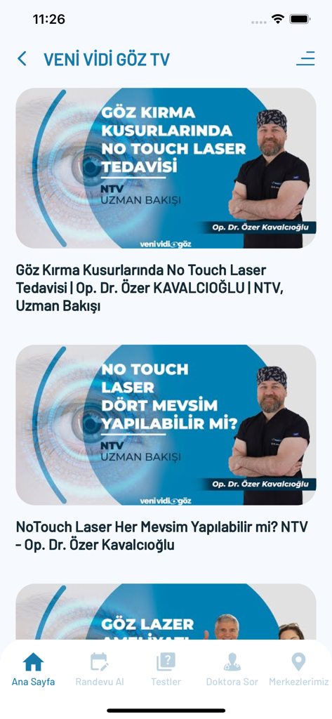 Veni Vidi Göz - Feed de videos educativos en la aplicación Veni Vidi Goz discutiendo tratamientos de cirugía ocular láser No Touch