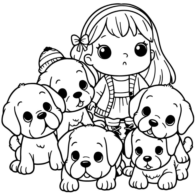 puppies with a little girl