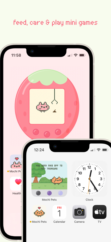 Mochi Pets - Cute Pet Widget - Widget de mascota virtual de Mochi Pets e interfaz de minijuego en pantallas de inicio de iPhone