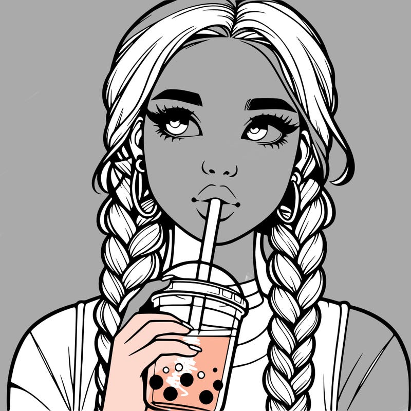 realistic girl with braided hair drinking boba