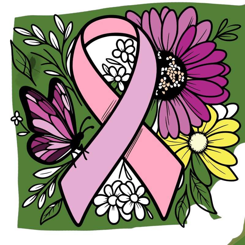 cancer awareness symbol with flowers and butterflies