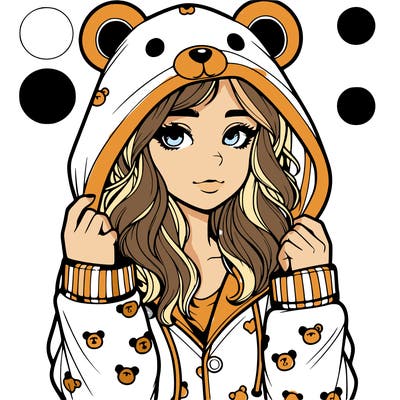 realistic girl in a animal pjs hoodie