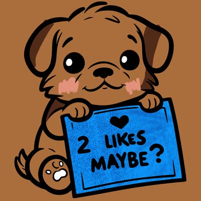 a puppy holding a sign that says 2 likes maybe?