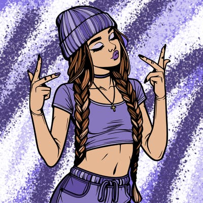 realistic teenage girl with braids and a beanie and crop top doing 🫶🏼