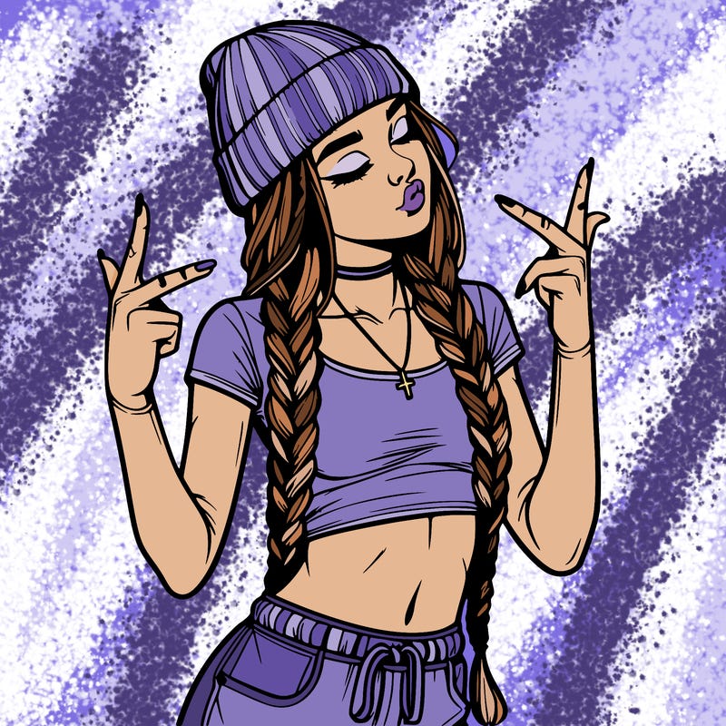 realistic teenage girl with braids and a beanie and crop top doing 🫶🏼