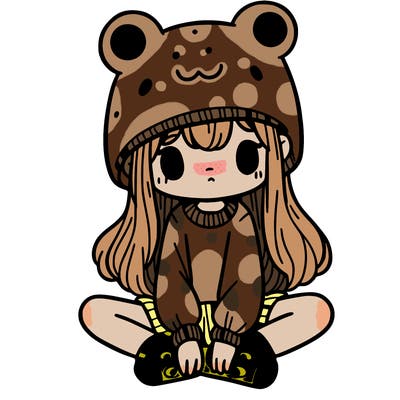 a girl wearing a frog hat and some frog socks