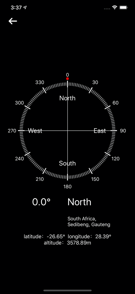 Digital compass and GPS coordinates interface with altitude data
