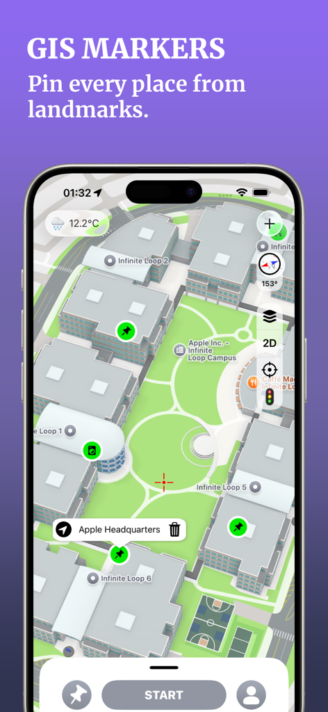 MyTracks: GPS Recorder - MyTracks GPS Recorder interface displaying GIS markers and waypoints on a detailed 3D map view.