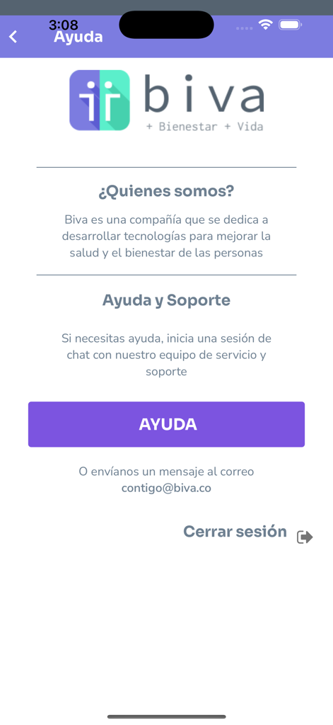 Biva Recordatorio Medicamentos - Pantalla de ayuda y soporte para la aplicación Biva Medication Reminder en español