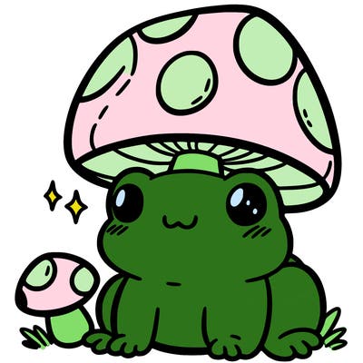 a cute frog with a mushroom hat