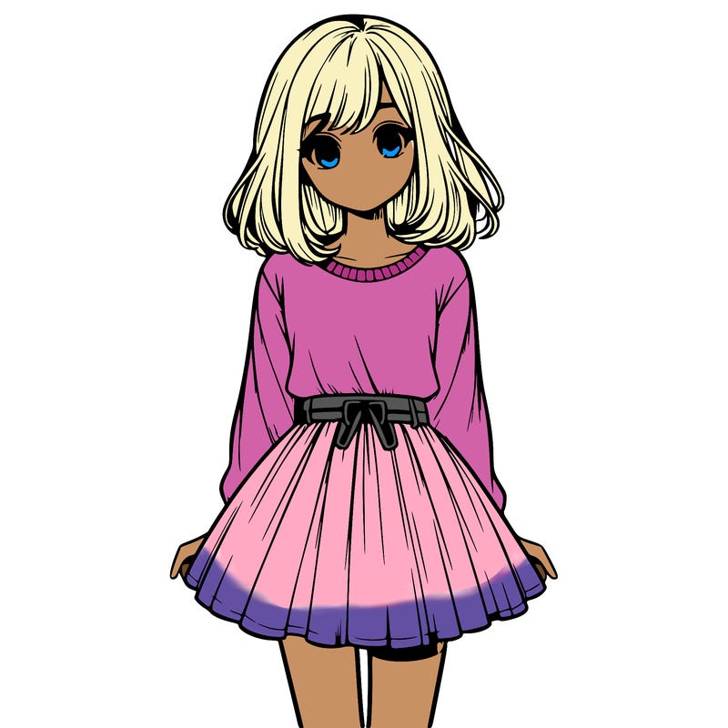 realistic girl with a skirt on