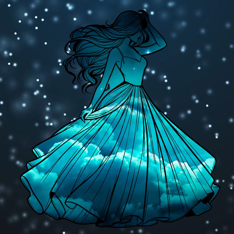 realistic woman with dress flowing in the wind